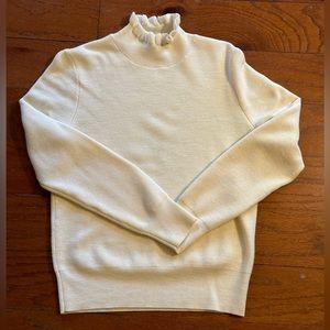 J. Crew Cream Ivory Ruffleneck Merino Wool-blend Sweater Size Small